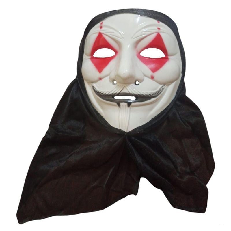 Kapüşonlu V For Vendetta Maskesi – Plastik Bay V Maske (Siyah Kapüşonlu)