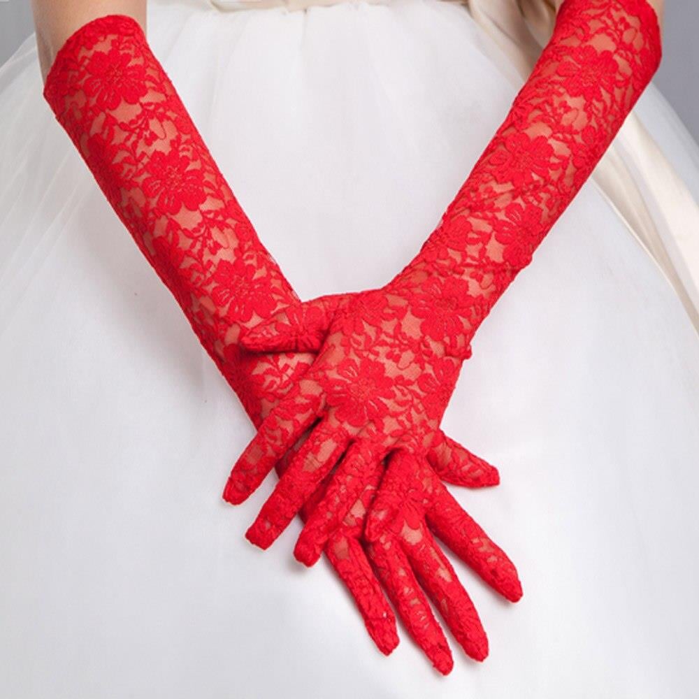 Kırmızı Renk Dantel Eldiven 40cm Uzun Model