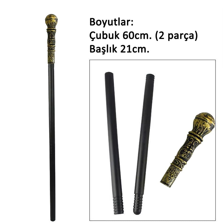 Kral ve Büyücü Kostümleri İçin Topuz Başlı Asa Gold Eskitme