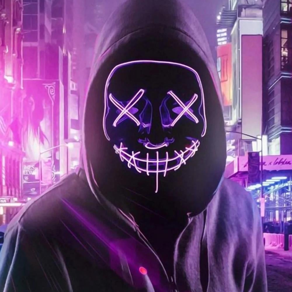 Led Işıklı VFor Vendetta Maske Mor Anon Maskesi