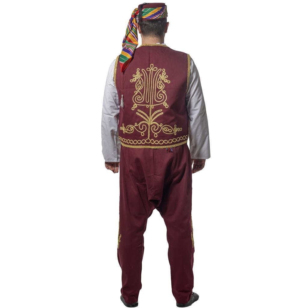 Kahveci Kostümü Yetişkin Ramazan Satıcı Kıyafeti Osmanlı İşlemeli Bordo