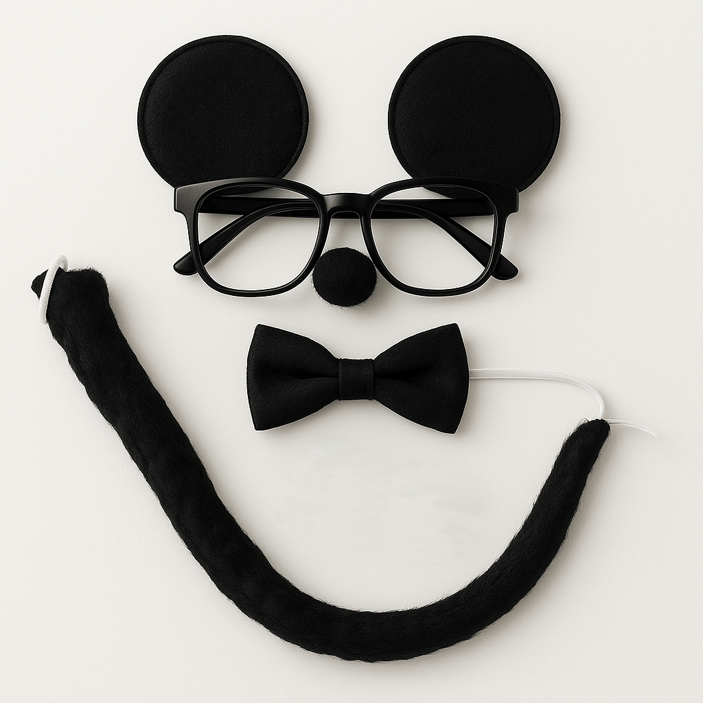 Mickey Mouse Fare Kulaklı Gözlük Papyon Kuyruk Seti