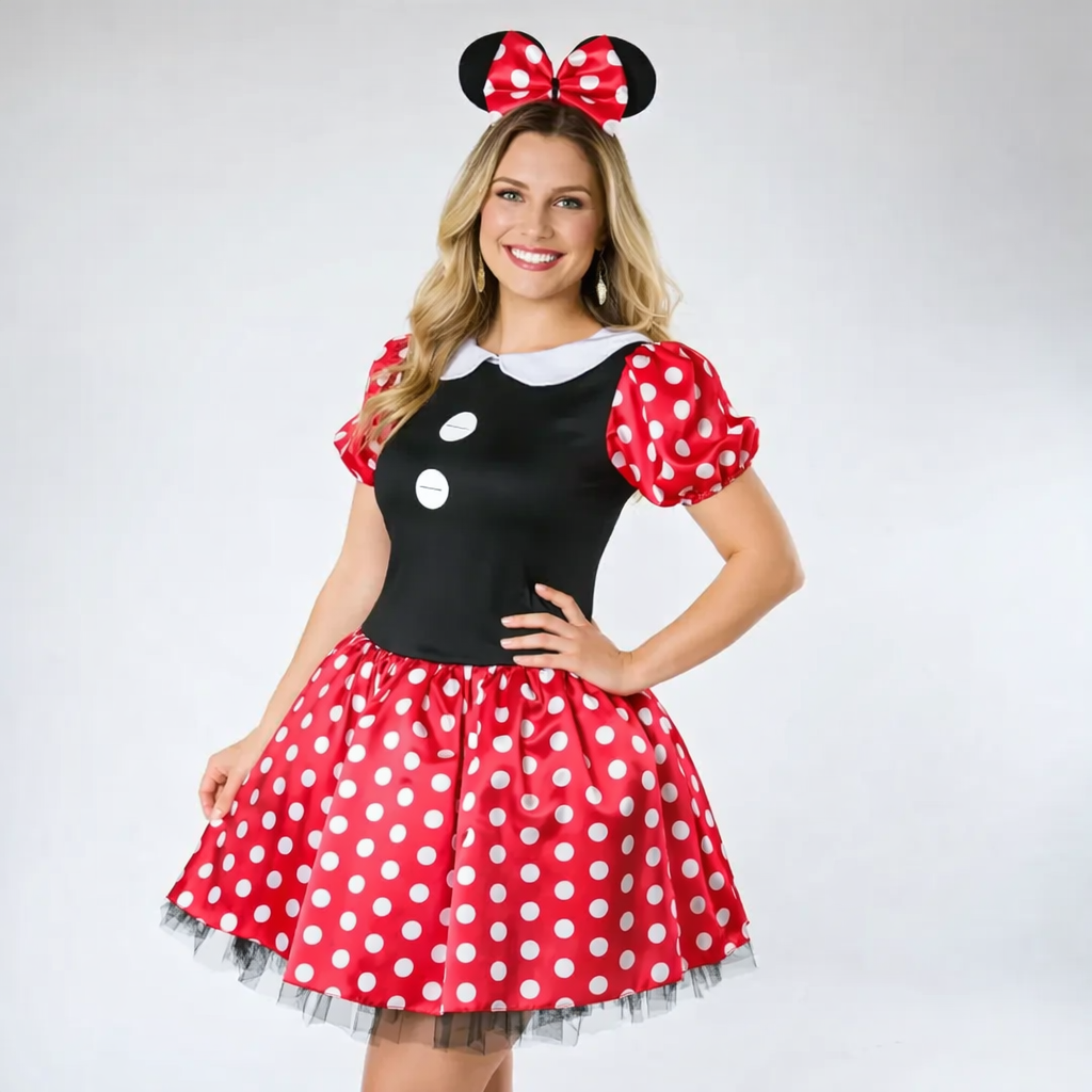 Minnie Mouse Kostümü Kırmızı Yetişkin Bayan Kostümleri KostümPartim® Minnie Tarzı Puantiyeli Kadın Kostümü – Eğlenceli ve Şık Parti Kombini