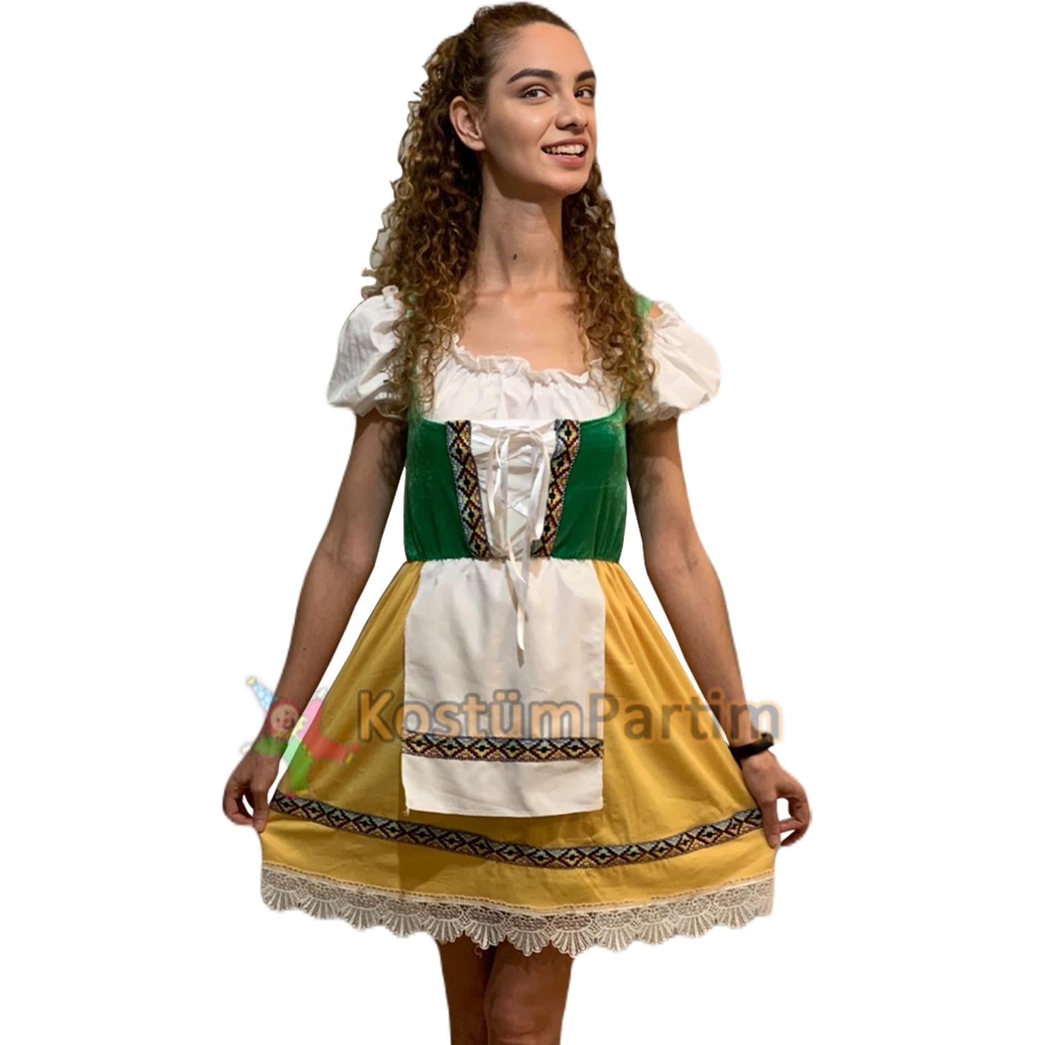 Oktoberfest Kıyafeti Alman Biracı Kız Kostümü Sarı