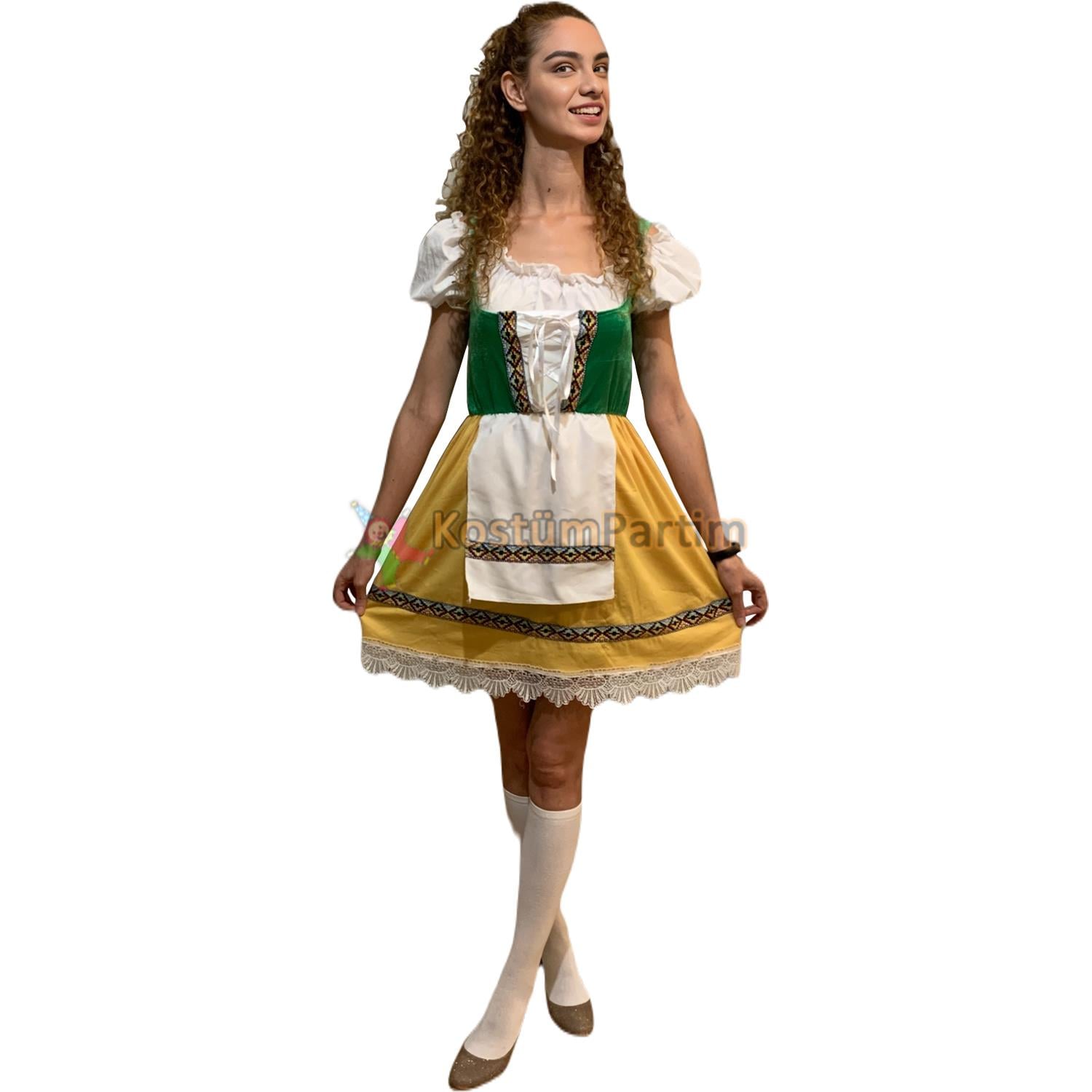 Oktoberfest Kıyafeti Alman Biracı Kız Kostümü Sarı