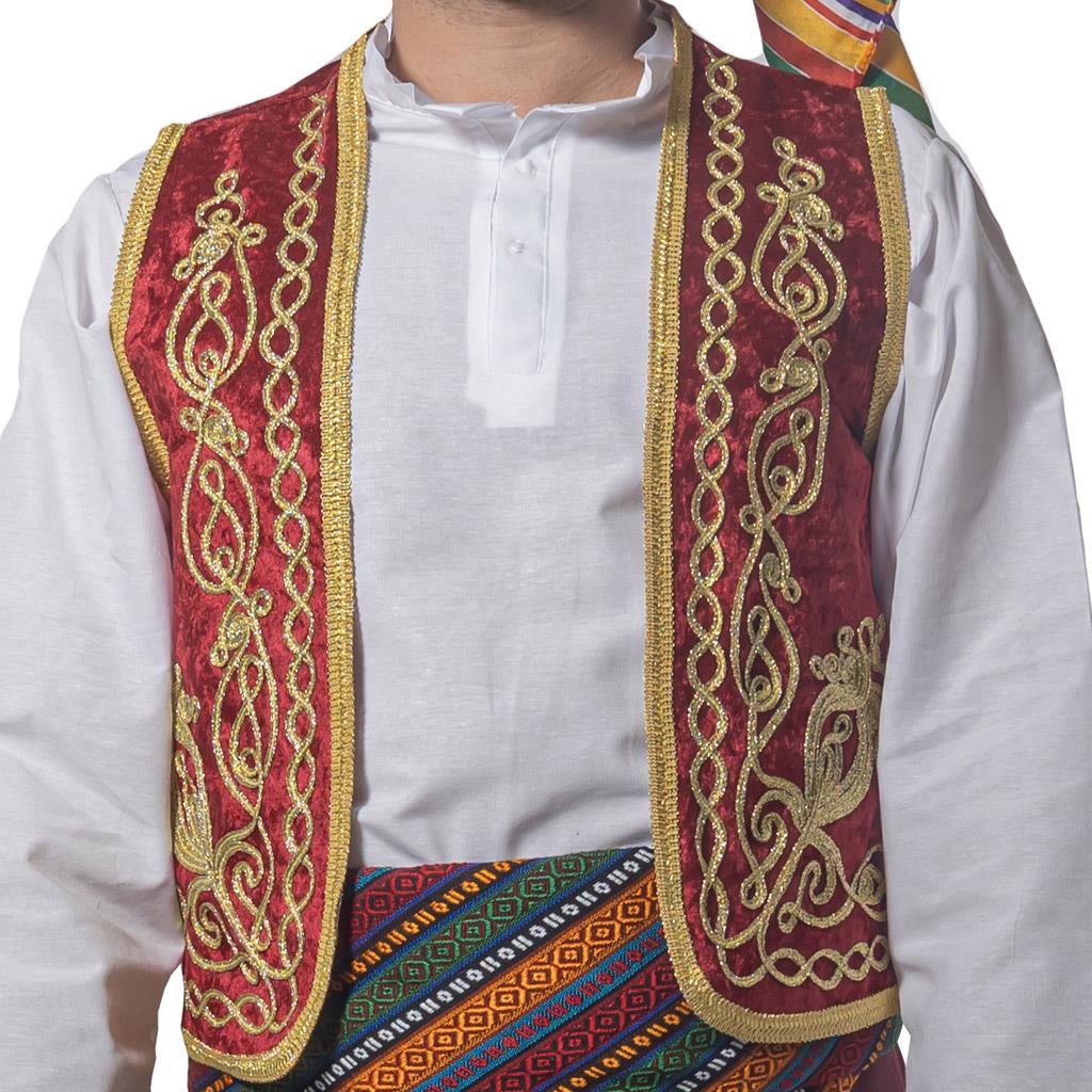 Osmanlı İşlemeli Yelek Bordo Yetişkin Kahveci Yeleği