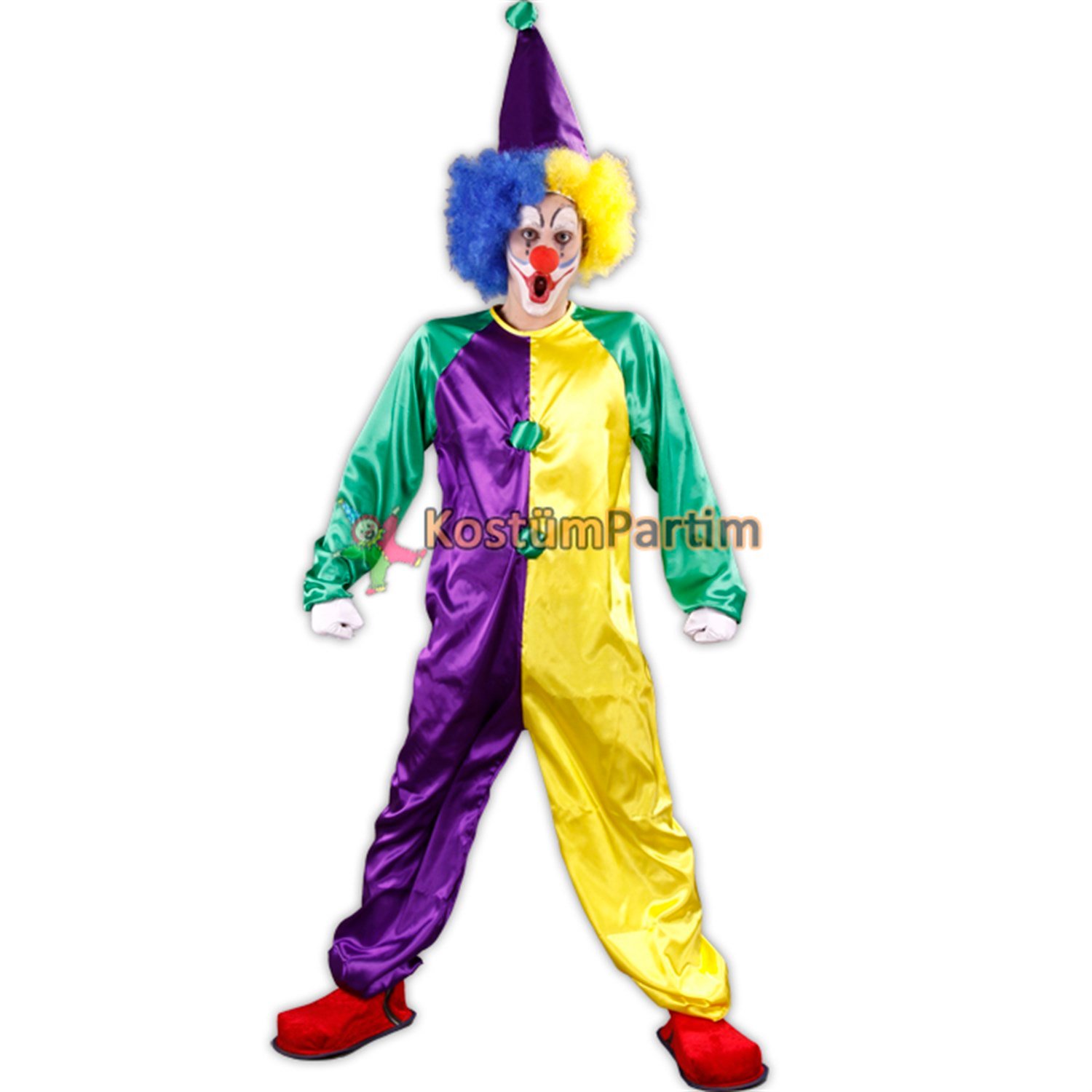 Palyaço Kostümü Tulum Mor Sarı Yetişkin