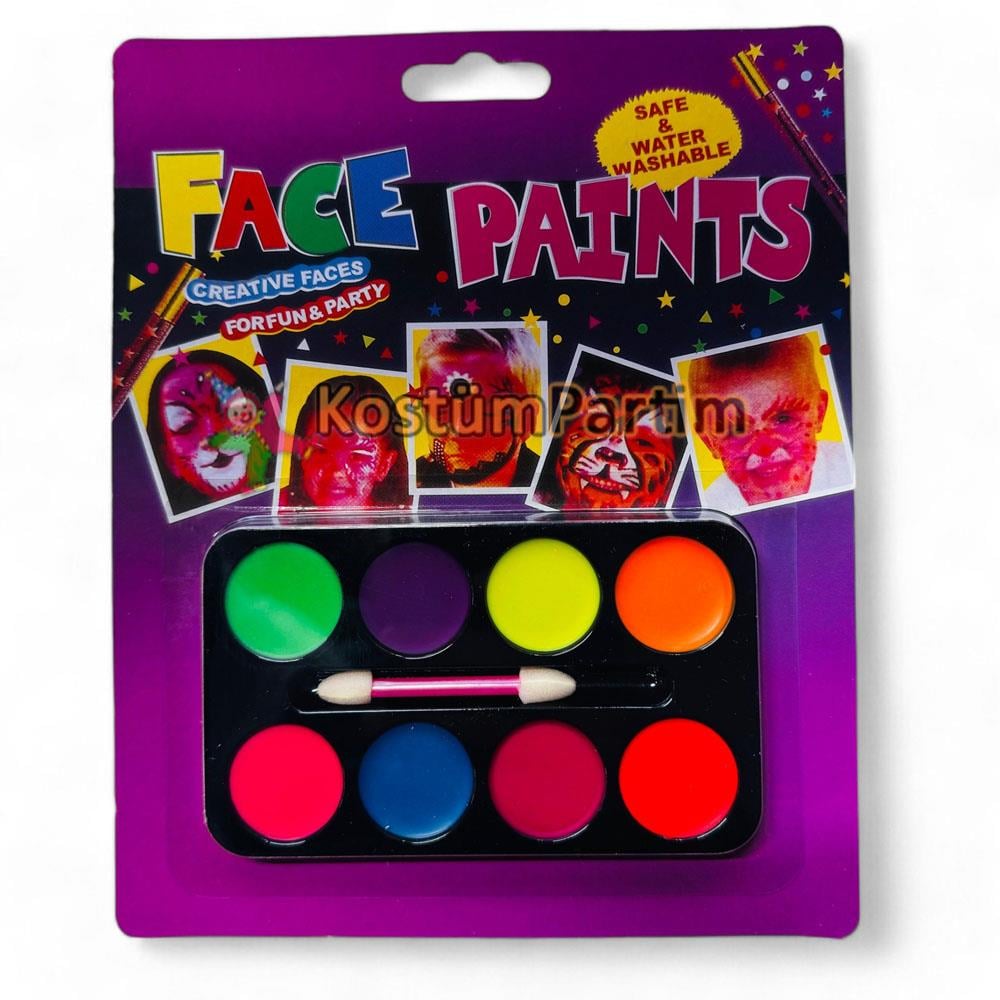 Palyaço Yüz Boyama Seti 8 Renk Paletli Palyaço Aksesuarları Yüz Boyama 8 Renk - KostümPartim®