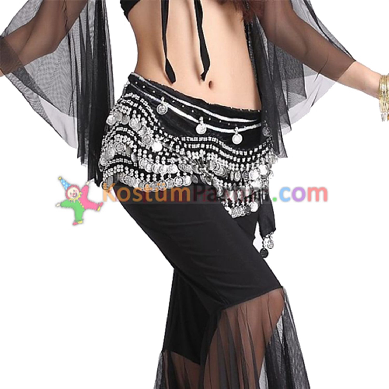 Pullu Dansöz Kemeri Siyah Şifon