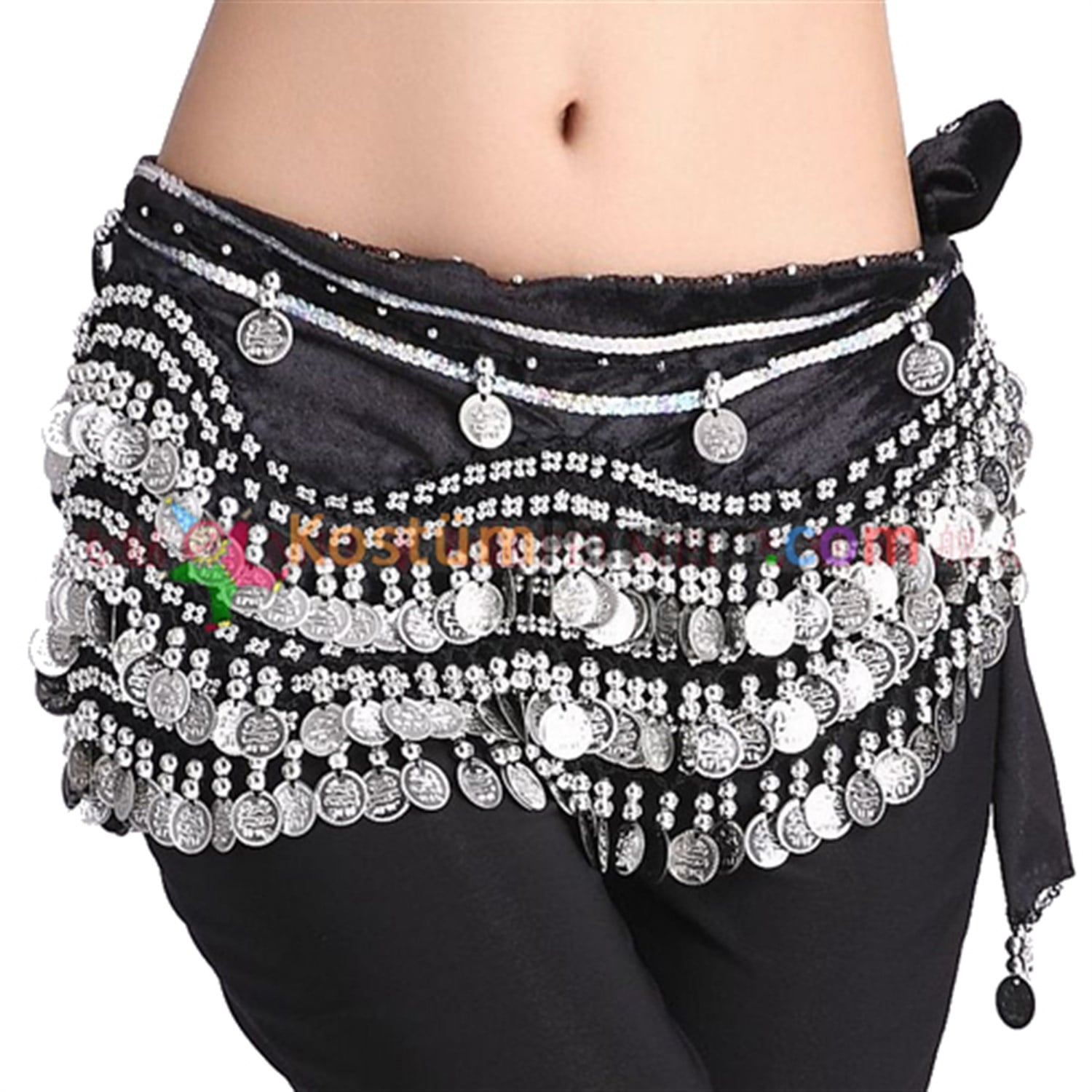 Pullu Dansöz Kemeri Siyah Şifon