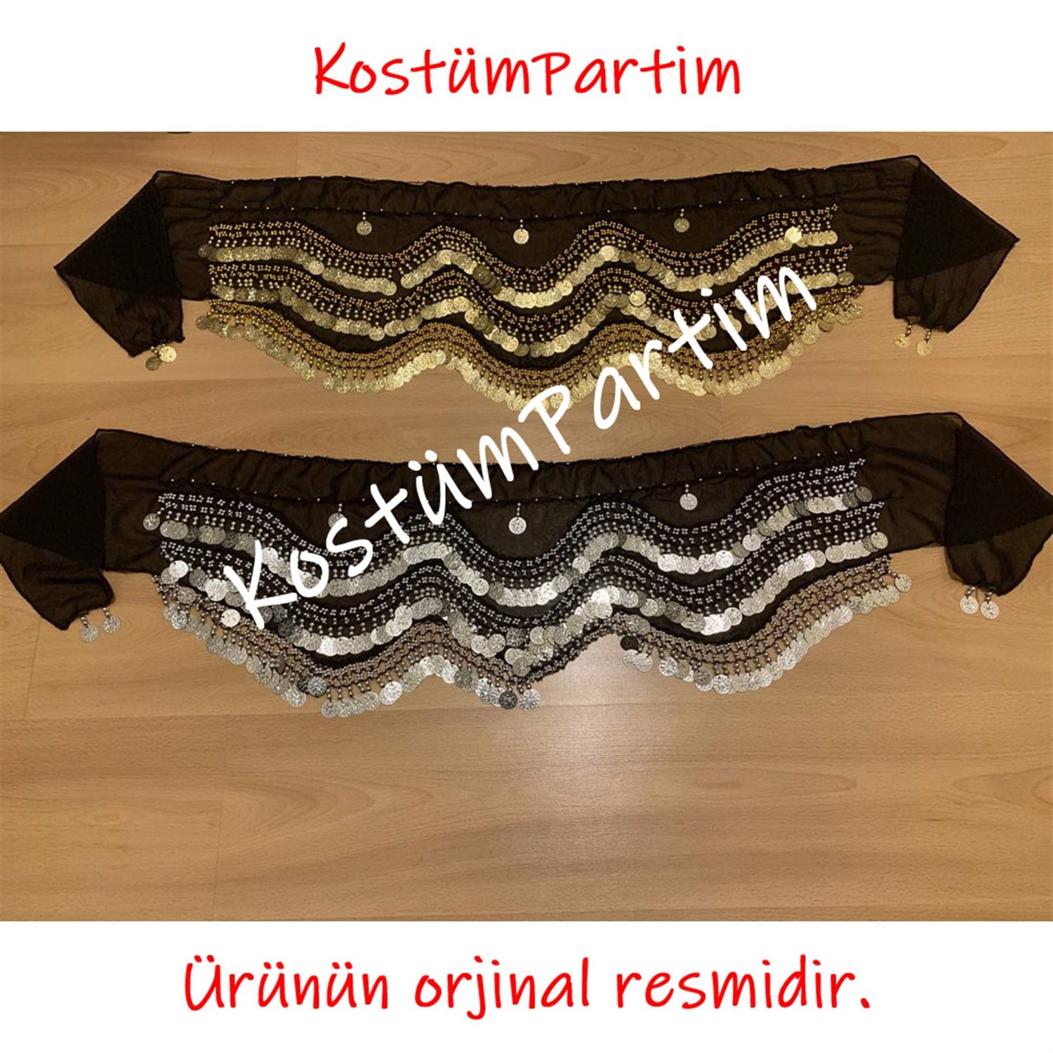 Pullu Dansöz Kemeri Siyah Şifon