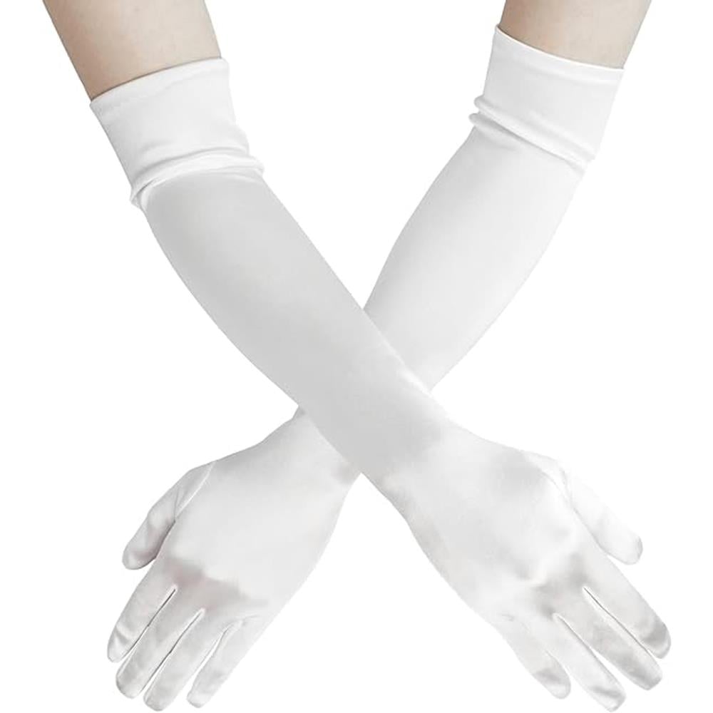 Saten Eldiven Uzun Beyaz