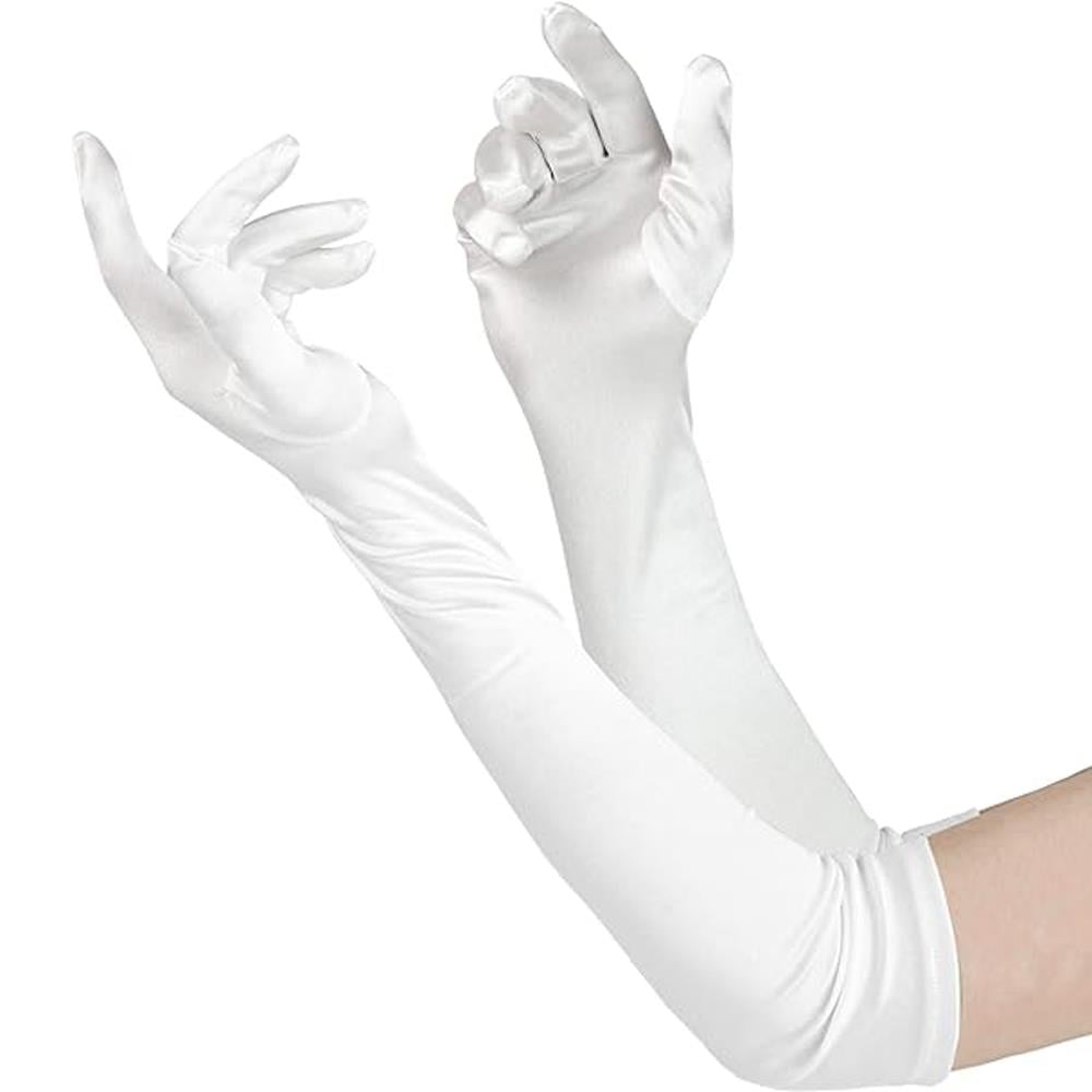 Saten Eldiven Uzun Beyaz