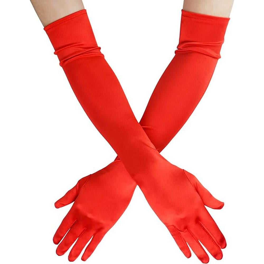 Saten Eldiven Uzun Kırmızı