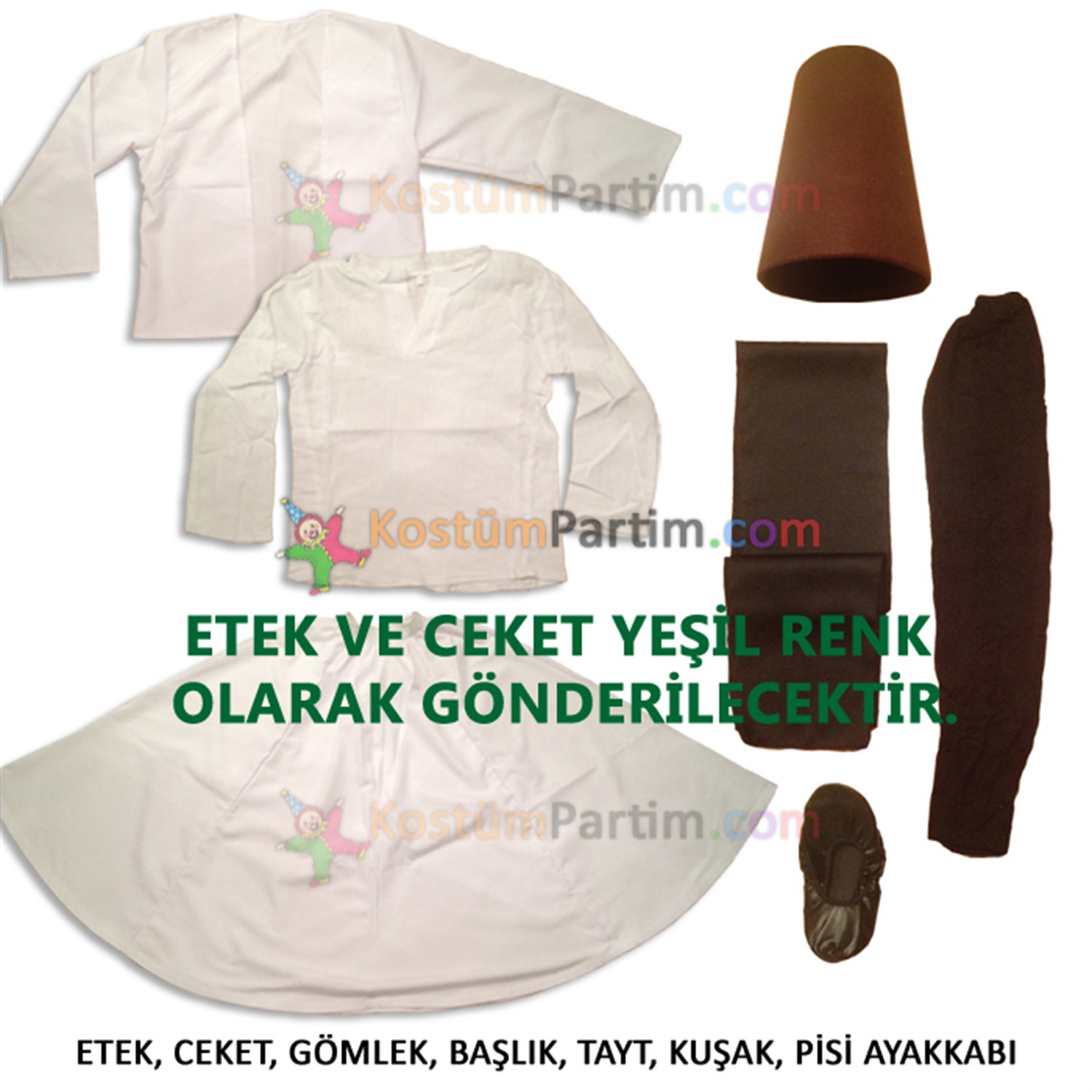 Semazen Kostümü Yeşil Çocuk Mevlevi Kıyafeti