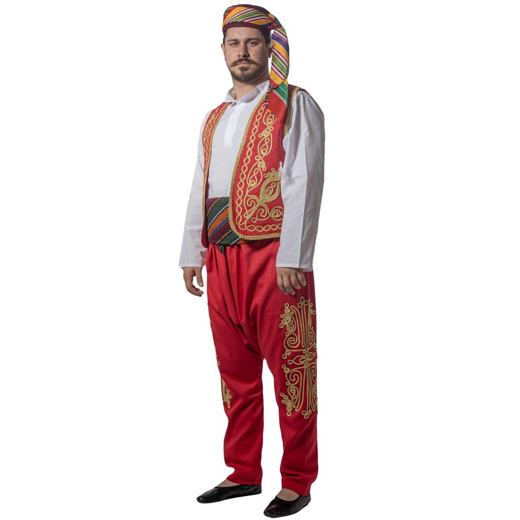 Şerbetçi Kostümü Yetişkin Ramazan Satıcı Kıyafeti Osmanlı İşlemeli Kırmızı