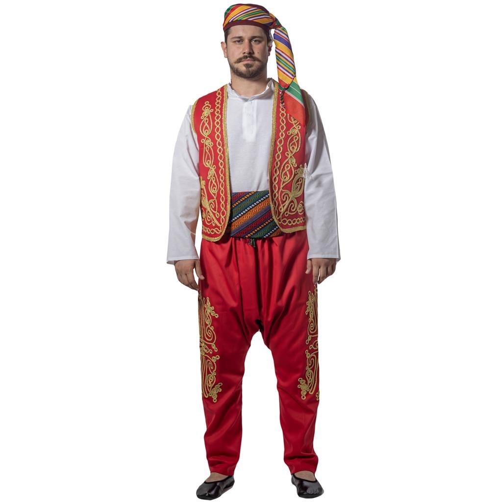 Şerbetçi Kostümü Yetişkin Ramazan Satıcı Kıyafeti Osmanlı İşlemeli Kırmızı