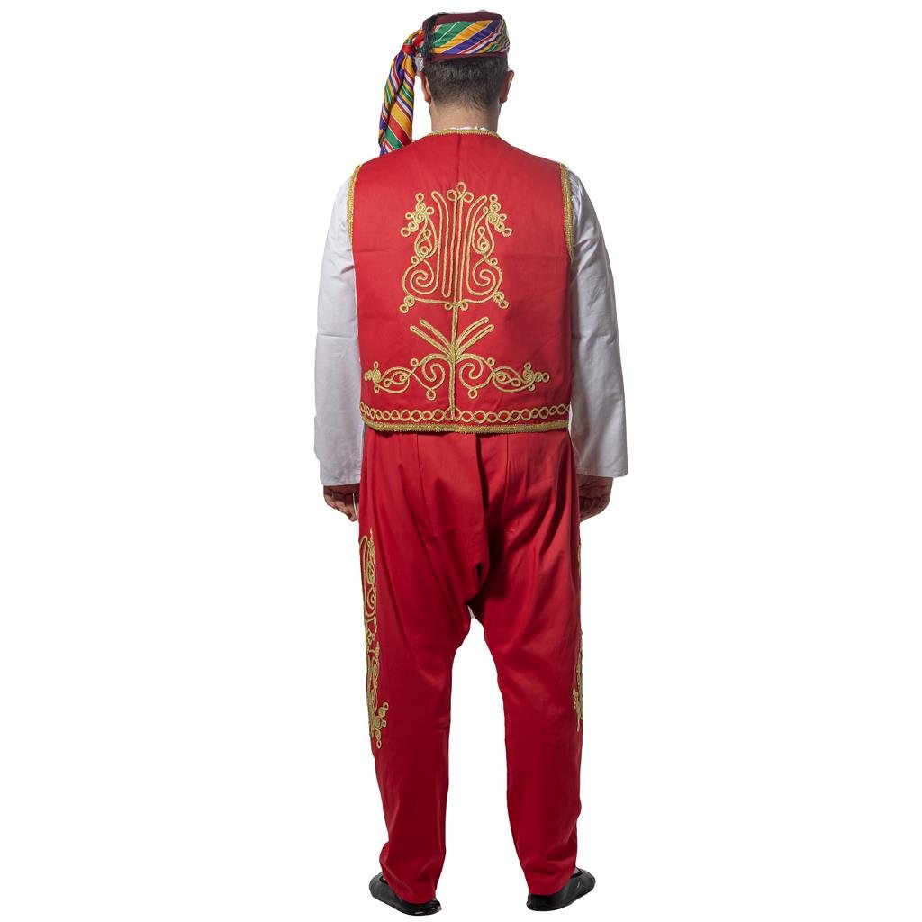 Şerbetçi Kostümü Yetişkin Ramazan Satıcı Kıyafeti Osmanlı İşlemeli Kırmızı