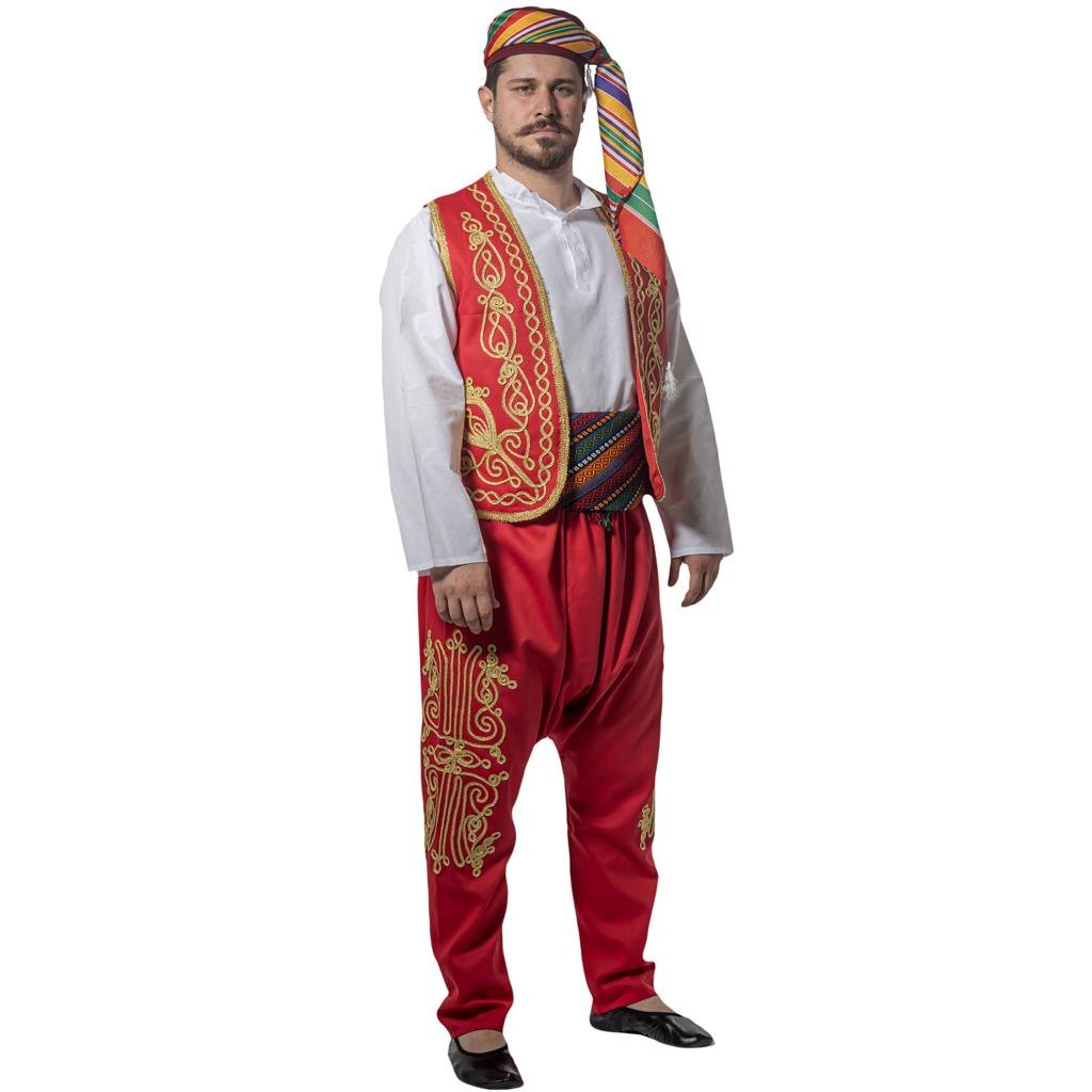 Şerbetçi Kostümü Yetişkin Ramazan Satıcı Kıyafeti Osmanlı İşlemeli Kırmızı