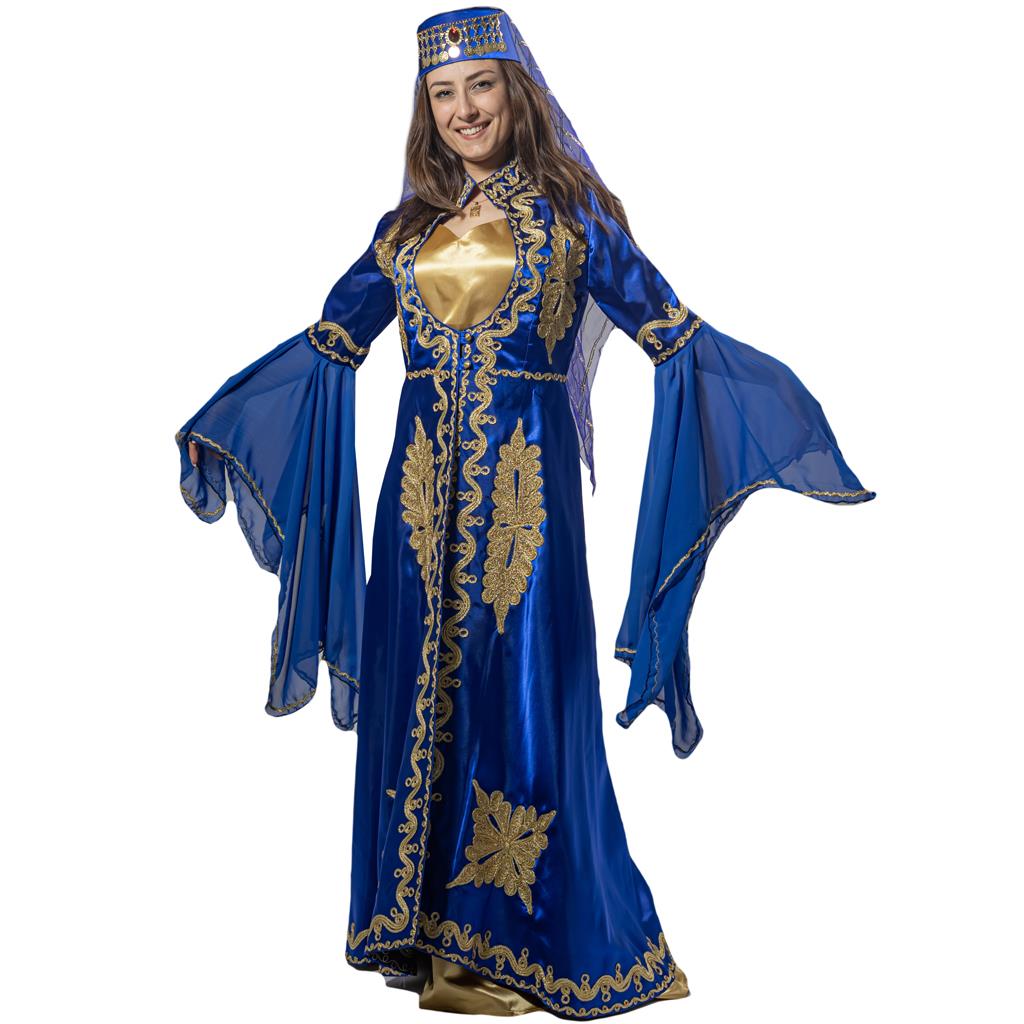 Valide Sultan Kostümü Yetişkin Kadın Klasik Bindallı Kıyafeti Saks Mavi