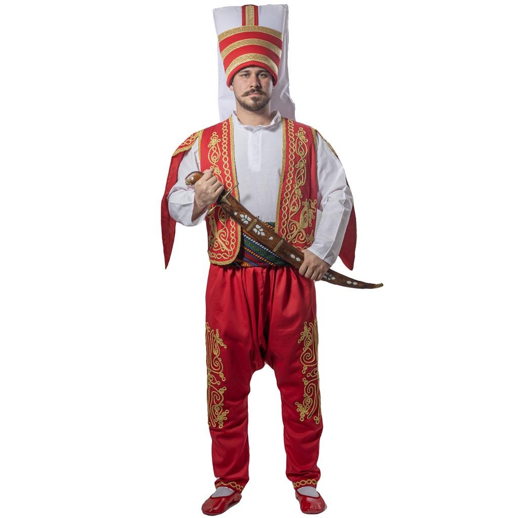 Yeniçeri Kostümü Yetişkin Erkek Kıyafeti Kırmızı Klasik