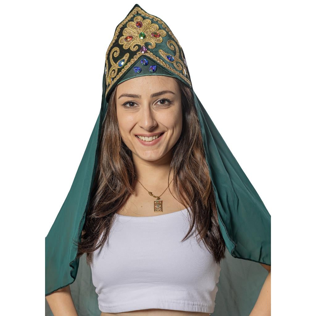 Yeşil Bindallı Başlığı Şifon Tüllü Fes Başlık Şapkalar Yeşil Bindallı Başlığı Şifon Tüllü Fes Başlık - KostümPartim®