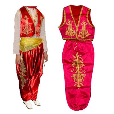 Kırmızı Yelek ve Şalvar 23 Nisan Folklör Kostüm Seti