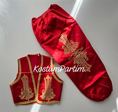 Kırmızı Yelek ve Şalvar 23 Nisan Folklör Kostüm Seti