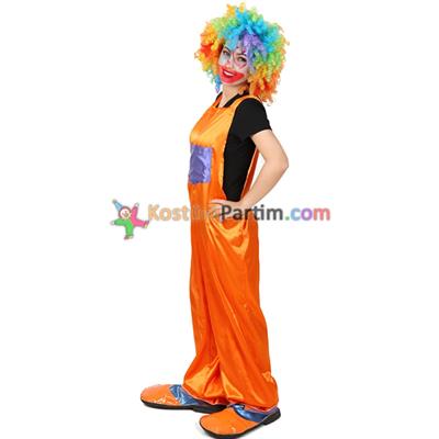 Askılı Palyaço Kostümü Turuncu Salopet Yetişkin