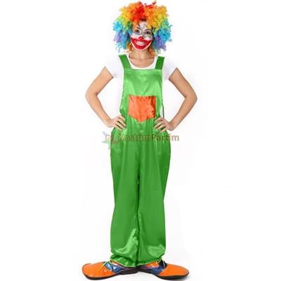 Askılı Palyaço Kostümü Yeşil Salopet Yetişkin