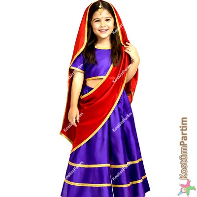 Bollywood Kız Kostümü Çocuk, Mor Hintli Kız