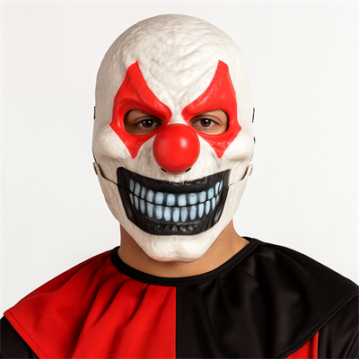 Çenesi Oynayabilen Kırmızı Burunlu Korkunç Palyaço Maskesi