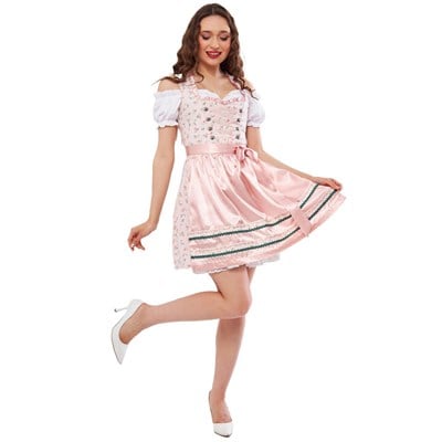 Çiçek Desenli Pamuk Dirndl Elbise 3 Parçalı Kadın Bavyera Oktoberfest Kıyafeti 436