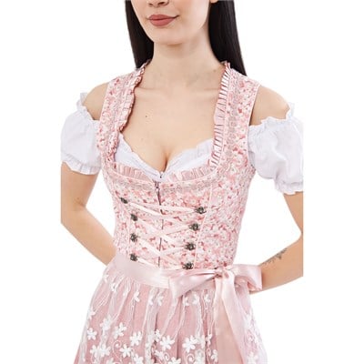 Çiçekli Pudra Dirndl Elbise Kadın Bavyera Oktoberfest Kıyafeti 078