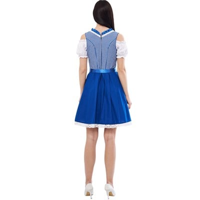 Ekose Bebe Mavisi Dirndl Elbise Kadın Bavyera Oktoberfest Kıyafeti 011