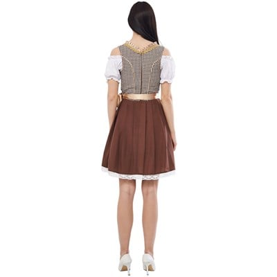 Ekose Şampanya Dirndl Elbise Kadın Bavyera Oktoberfest Kıyafeti 011