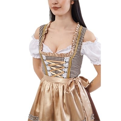 Ekose Şampanya Dirndl Elbise Kadın Bavyera Oktoberfest Kıyafeti 011