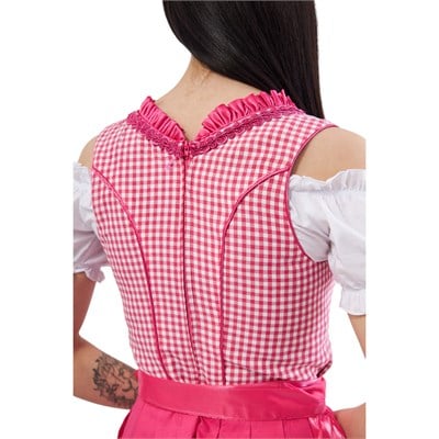 Ekose Şeker Pembe Dirndl Elbise Kadın Bavyera Oktoberfest Kıyafeti 011