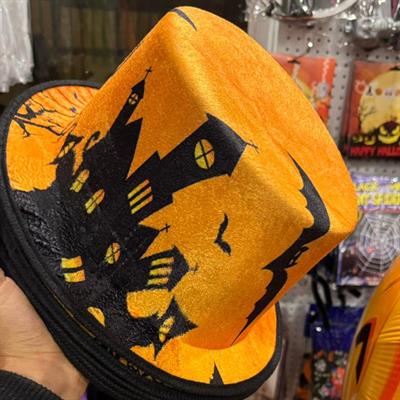 Halloween Perili Ev Baskılı Kadife Silindir Şapka