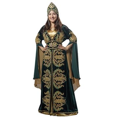 Hürrem Sultan Kıyafeti Yetişkin Kadın Lüks Kadife Bindallı Elbisesi Zümrüt Yeşili