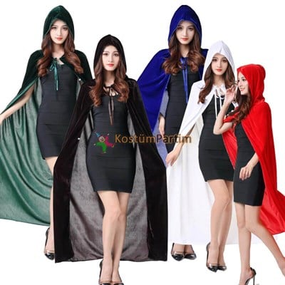 Kadife Kapüşonlu Pelerin