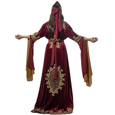 Kösem Sultan Kıyafeti Yetişkin Kadın Lüks Kadife Bindallı Elbisesi Bordo