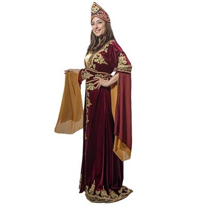 Kösem Sultan Kıyafeti Yetişkin Kadın Lüks Kadife Bindallı Elbisesi Bordo