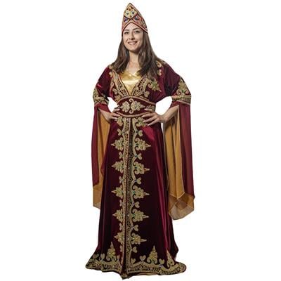 Kösem Sultan Kıyafeti Yetişkin Kadın Lüks Kadife Bindallı Elbisesi Bordo