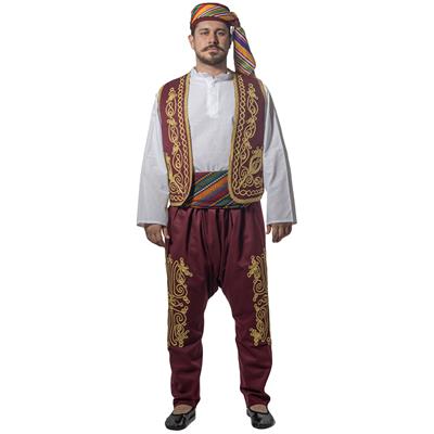 Kahveci Kostümü Yetişkin Ramazan Satıcı Kıyafeti Osmanlı İşlemeli Bordo