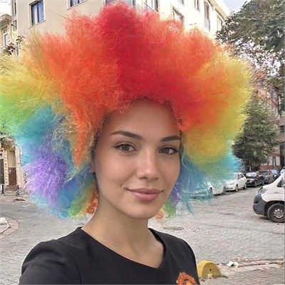 Mega Boy Palyaço Peruğu Bonus Gökkuşağı Afro Karışık Renk Peruk