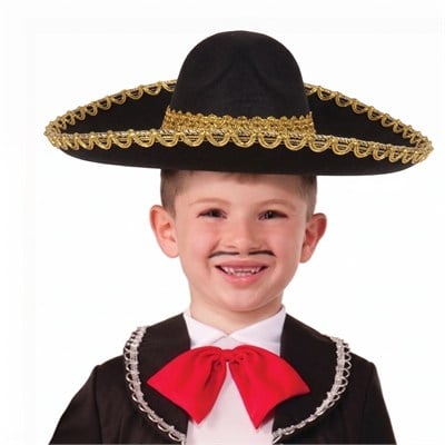 Meksikalı Şapkası Çocuk Siyah Altın Şeritli 55 cm Mariachi Şapka