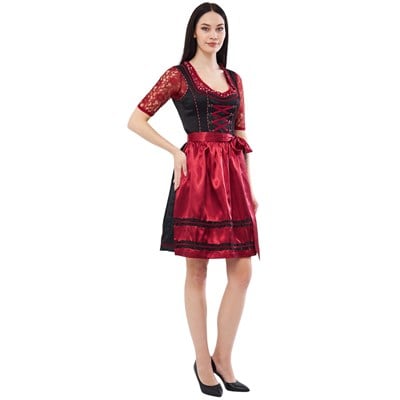 Melli Bordo Siyah Dirndl Elbise Kadın Bavyera Oktoberfest Kıyafeti 011