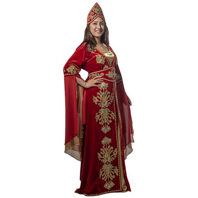 Mihrimah Sultan Kıyafeti Yetişkin Kadın Lüks Kadife Bindallı Elbisesi Kırmızı