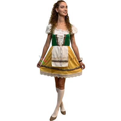 Oktoberfest Kıyafeti Alman Biracı Kız Kostümü Sarı